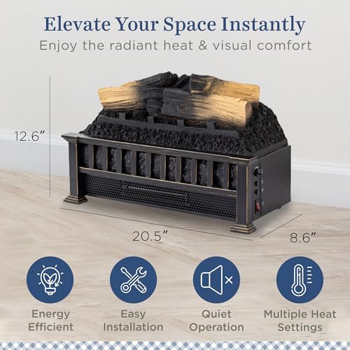 Country Living Electric Fireplace Logs, 20” LED Electric Fireplace Inserts with Infrared Heater, Electric Heater Heats up to 400 Sq. Ft., Remote Controlled Infrared Heaters for Indoor Use, Log Set Country Living