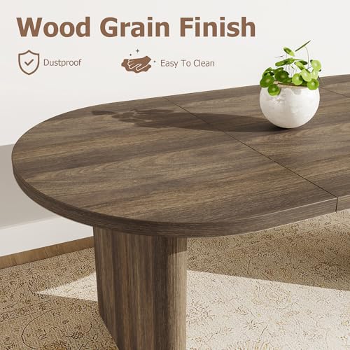 GarveeHome 70.8 Inch Oval Dining Table for 6-8 People, Long Large Kitchen Table with Thick Sturdy Wooden Base, Farmhouse Dining Room Table for Kitchen, Living Room, Office (Brown) GarveeHome