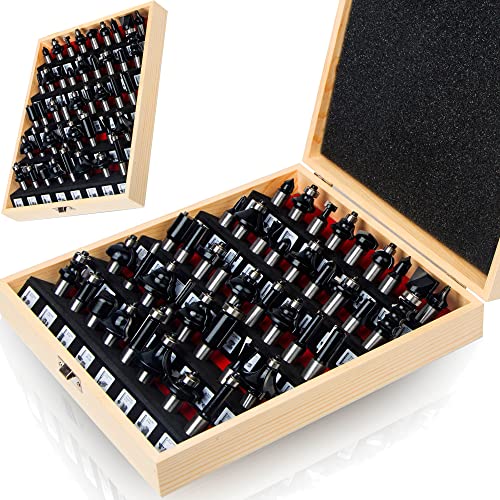 TAIWAIN Router Bit 1/2 Inch Shank Router Bits Tool Set 43 Pack Adjustable Wood Panel Drawer Door Milling Cutter, Miter Bit for Router Table/Base Router(F-45 Degree) TAIWAIN-BRAND