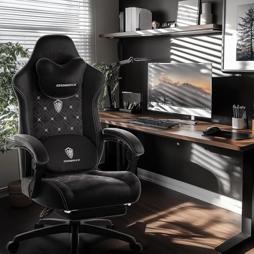 Dowinx Gaming Chair with Heated Massage Lumbar Support,Big and Tall Fabric Gaming Chairs for Adults with Footrest, Ergonomic Computer Game Chair with Poket Spring Cushions, 350lbs, Black Dowinx