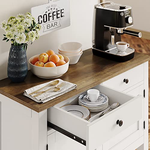 HOSTACK Farmhouse Console Table with 2-Door Cabinet & 2 Drawers, Coffee Bar, Entryway Table with Storage Shelf, Sofa Tables Buffet Sideboard for Kitchen, Hallway, Dining, Living Room, White HOSTACK