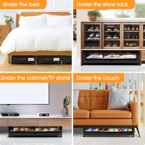 SpaceHacks Under Bed Storage with Wheels 3Pack Storage Containers with Clear Window&Label Under Bed Drawers Rolling Under Bed Storage for Clothes,Shoes, Blankets (30.71 x 16.93 x 6.69 in, Black) SpaceHacks
