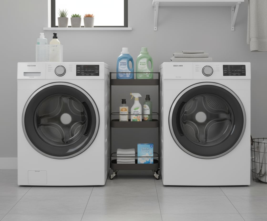 Wayshome Rolling Storage Cart, 3 Tier Bathroom Organizer Mobile Shelving Unit, Metal Utility Cart Tower Rack for Kitchen Laundry Narrow Places(Fully Assembled Furniture, Black) Wayshome