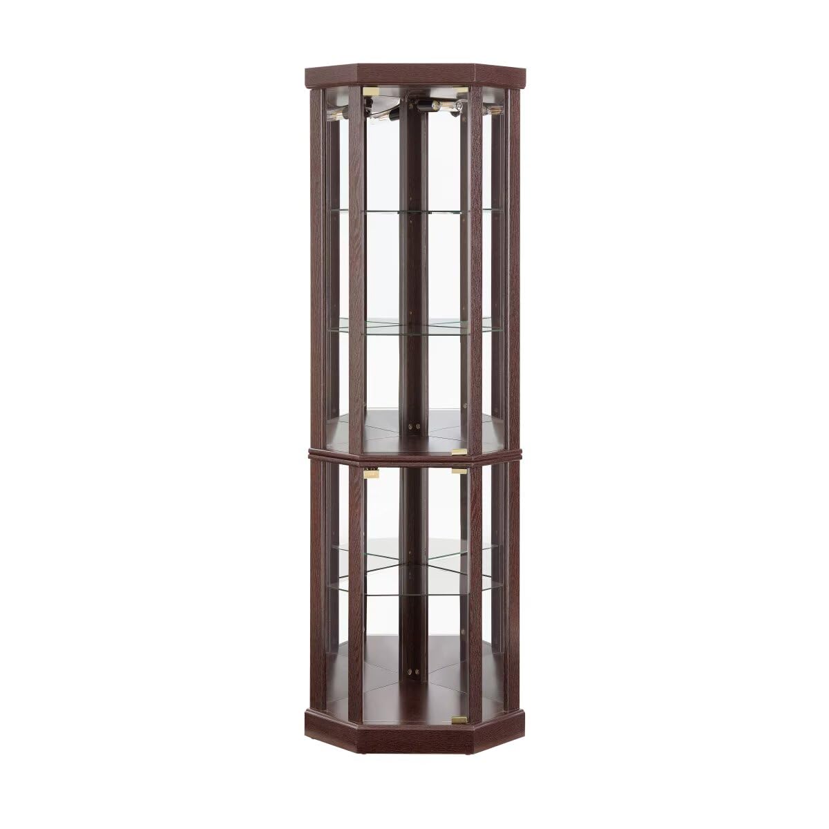 JIJIWANG 70" H Corner Glass Cabinet Lighted Curio Cabinet Corner Display Case for Living Room, Curio Cabinets, Antique Collection, Wine, Bar Glass Storage Light Included, (Dark Cherry) JIJIWANG