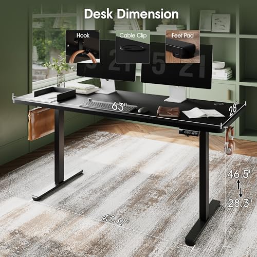 Monomi Electric Standing Desk, 63 x 28 inches Height Adjustable Ergonomic Home Office Sit Stand Up Desk with Memory Preset Controller (Black Top/Black Frame) Monomi