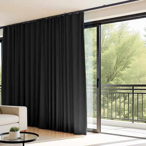 Room Divider Curtains Flexible Ceiling Tracks Set Curtain Track Ceiling Mount Blackout Curtain for Living Room Bedroom Ceiling Curtain Rod Privacy Dividers Panels W100 x H84 Black Drape & Black Rail hoeflife