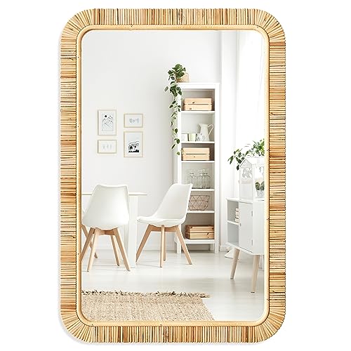 Barnyard Designs Rattan Bathroom Mirror – Rustic Farmhouse Style Handmade Wicker Rattan Frame - Boho Mirror for Nursery Wall Décor (24" x 36", Rectangular) Barnyard Designs