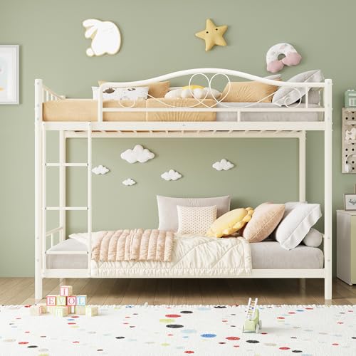 GarveeHome Bunk Bed Twin Over Twin, Heavy Duty Metal Bunk Bed with Safety Guardrail & Ladder, 400 LBS Weight Capacity, Space-Saving Design, Noise Free, No Box Spring Needed, Easy Assemble GarveeHome