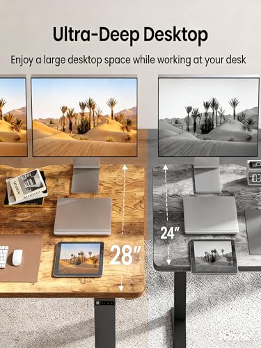 CubiCubi 55 x 28 Large Standing Desk, Height Adjustable Electric Computer Desk, 28" Deep Desktop, Sit Stand up Home Office Workstations with 4 Preset Heights, Rustic Brown CubiCubi