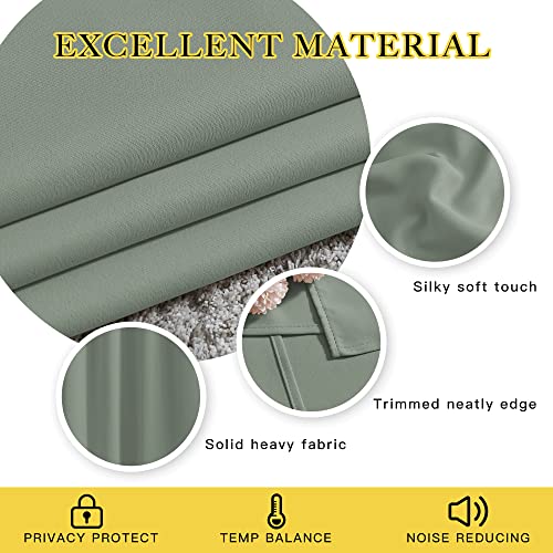 NICETOWN Sage Green Blackout Curtains & Drapes for Bedroom - Room Darkening Energy Saving Thermal Insulated Grommet Voice Reducing Room Dividers Window Treatments for Patio (2 Panels, W66 x L72) NICETOWN