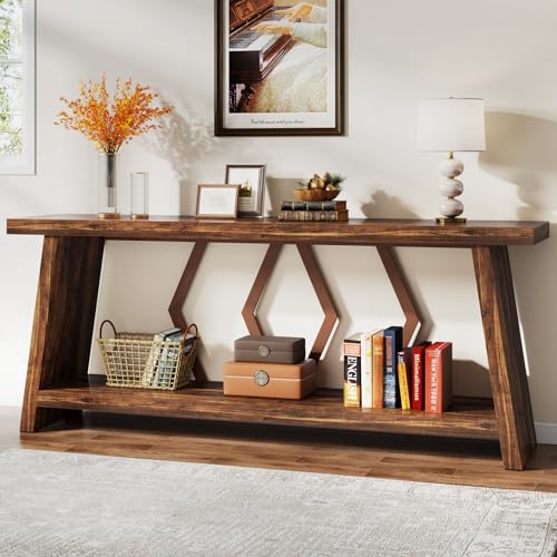 Tribesigns 70.86-Inch Long Sofa Table for Living Room, 2-Tier Narrow Console Table with Storage, Wood Foyer Entryway Couch Table for Hallway, Entrance (Brown) Tribesigns