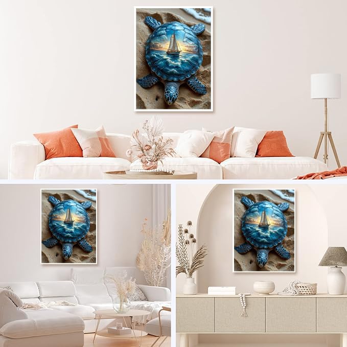 Diamond Painting Kits for Adults 5D Sea Turtle, Sunset Beach Ocean Gem Art for Beginners, DIY Full Drill Diamond Art Kits for Adults, Home Wall Decor, 12x16 Inches Baiwanerxiang