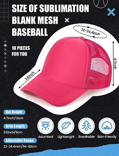 Tarpop 10 Pcs Sublimation Blank Trucker Hats Bulk Mesh Baseball Cap Polyester Mesh Trucker Hat for Men and Women (Bright Colors) Tarpop