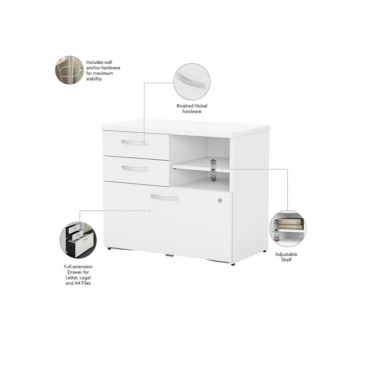 Bush Business Furniture Studio C Office Storage Cabinet with Drawers and Shelves, White (SCF130WHSU) Bush Business Furniture