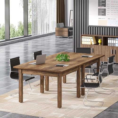 Tribesigns 39.4-Inch Square Conference Table for 4 People, Small Wooden Meeting Room Table with Solid Wood Legs and Thicken Tabletop for Conference Room Seminar Room Boardroom (Greyish-Brown) Tribesigns