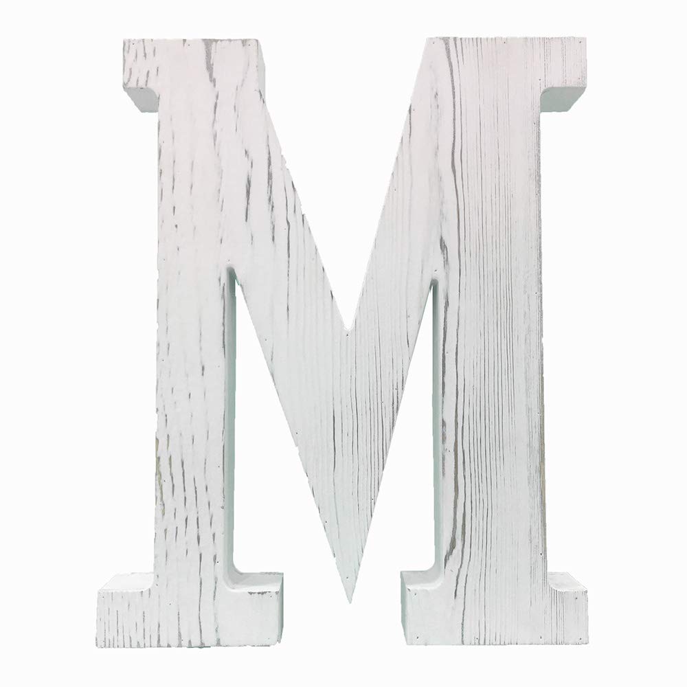 Extra Large Wood Decor Letters Wood Distressed White Letters DIY Block Words Sign Alphabet Free Standing Hanging for Home Bedroom Office Wedding Party (M) N\A