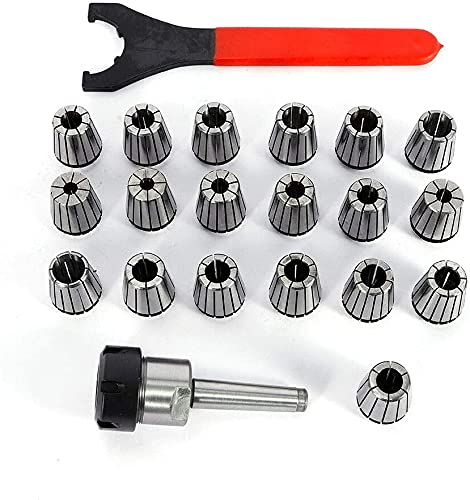 21pcs ER32 Spring Collet Set Spring Steel Chuck Tool MT2 Shank Wrench Spanner with Box for CNC Workholding Engraving Millling Machine Lathe Tool (MT2 ER32 M10) HYYKJ-US