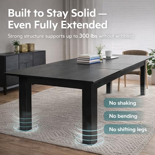 PatioPerk 54.3-84.5 Extendable Dining Room Table for 4–10, Space-Saving Family Dining Table with Slide-Out Extension Leaves, Modern Dining Table for Apartment Small Space (Black) PatioPerk