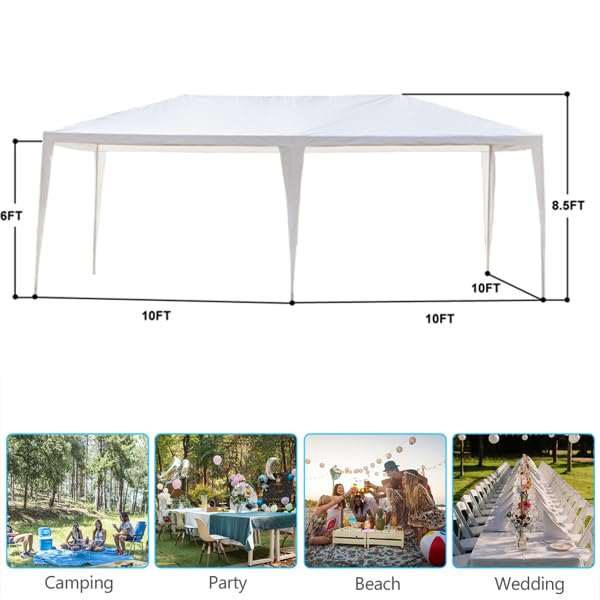 Generic 10/20/30ft Party Tent Wedding Patio Gazebo Outdoor Carport Canopy Shade with/Without Side Removable Walls, Party Wedding BBQ Events Tent (White,10x20ft (no Wall)) Generic
