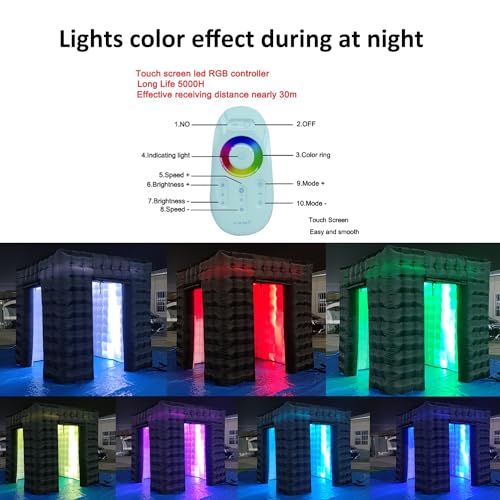 SAYOK Portable Inflatable Photo Booth Enclosure Photobooth Tent Photo Booth Backdrop Inflatable Black Cube Tent with Led Light for Advertising, Bars, Party Wedding (Two Doors, Black&White, 8.2ft) SAYOK