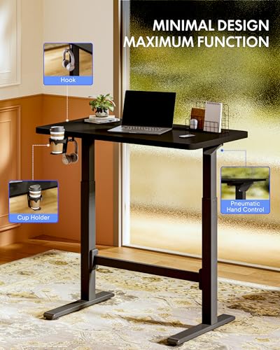 FLEXISPOT H7 Plus Gas Spring Adjustable Standing Desk, Mobile Rolling Sit-Stand Table with Wheels, Cordless Stand Up Desk for Small Spaces & Home Office, 48" One-Piece Desktop Black,Height 27.6"–45" FLEXISPOT