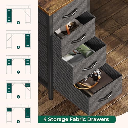 Huuger 55 inch Computer Desk with 4 Drawers, Gaming Desk with LED Lights & Power Outlets, Home Office Desk with Large Storage Space for Bedroom, Work from Home, Rustic Brown Huuger