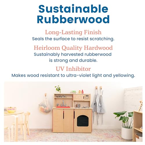 ECR4Kids 4-in-1 Kitchen, Sink, Stove, Oven, Microwave and Storage, Play Kitchen, Natural ECR4Kids