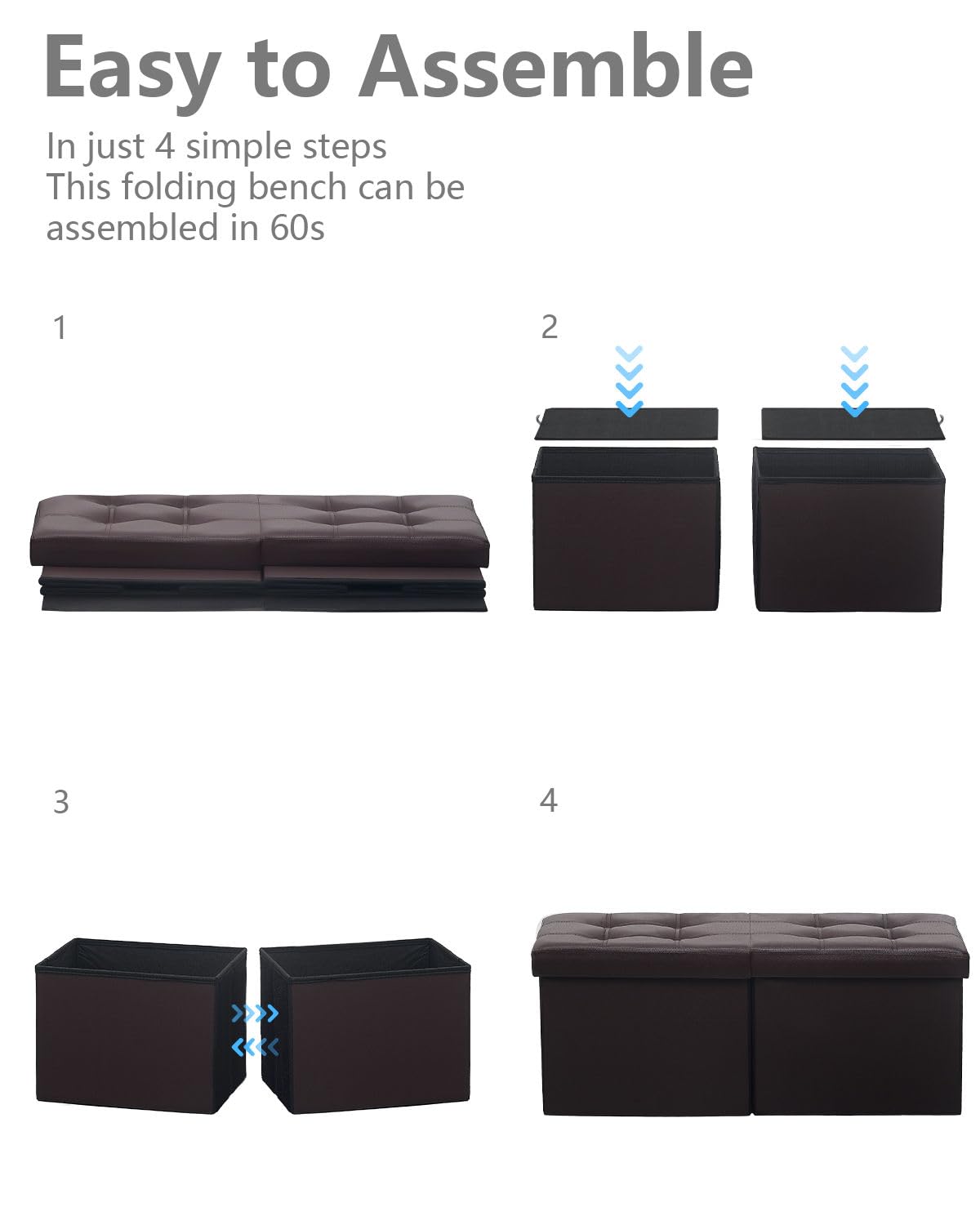 AmasSmile Footrest Ottoman Bench with Storage,34Inch Brown Leather Footstool, Coffee Table, Padded Seat, Storage Chest,Blanket Store with Flipping Lid for Livingroom and Bedroom AmasSmile