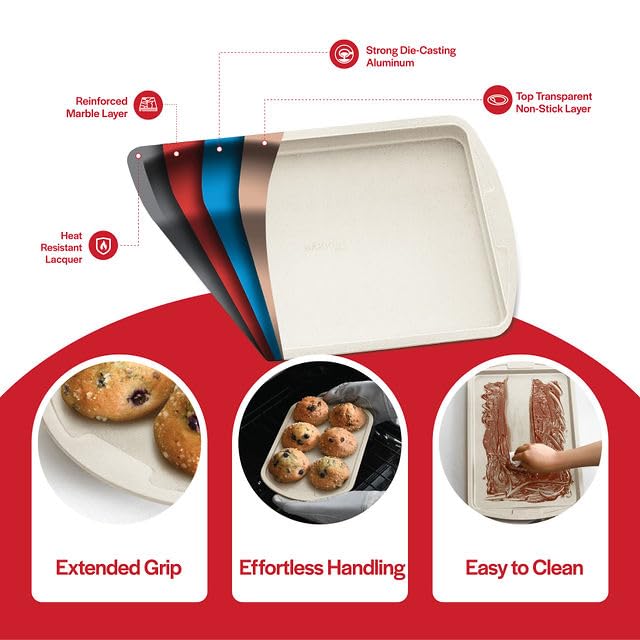 Bakken Swiss - Bakeware Set – 6 Piece – Stackable, Deluxe, Non-Stick Baking Pans for Professional and Home Cooking – Carbon Steel, White Stone Coating Bakken- Swiss