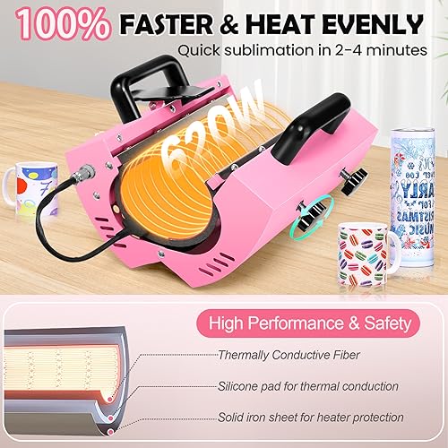 Whubefy Tumbler Heat Press Machine for 30oz 20oz Sublimation Blanks Skinny Tumbler, Heat Press for Tumblers Ceramic Stainless Steel Glass Mug Cup Press,11-16oz Mug Press with Heat Paper, Tape & Gloves Whubefy