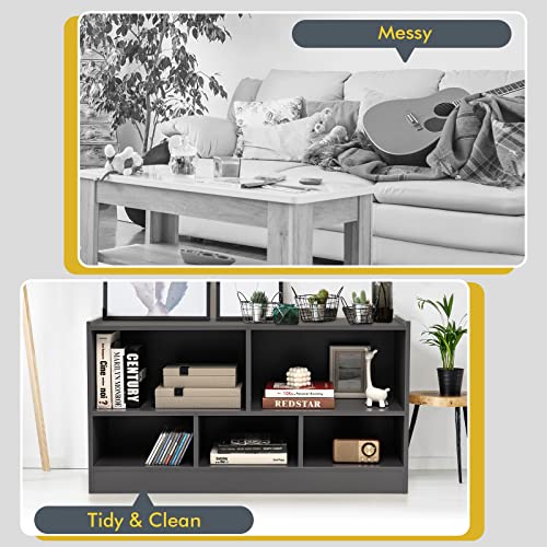 Tangkula 5-Cube Grey Open Bookshelf - Versatile 2-Tier Wooden Storage for Home and Kids Tangkula