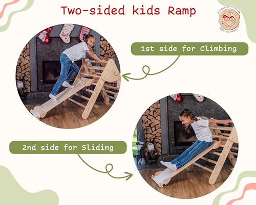 WoodandHearts Montessori Climbing Set - Foldable Triangle Climber with Slide, Ramp, Arch - Wooden Toddler Climbing Toys Indoor Playground Jungle Gym for Kids Age 2-8 Wood And Hearts