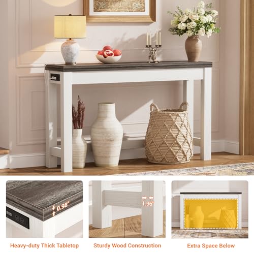 Cyclysio 47" Console Tables for Entryway, Narrow Console Tables for Living Room, Behind Couch Table, Sturdy Wood Support Hallway Table with 3AC+2USB Charging Station, Oak Cyclysio