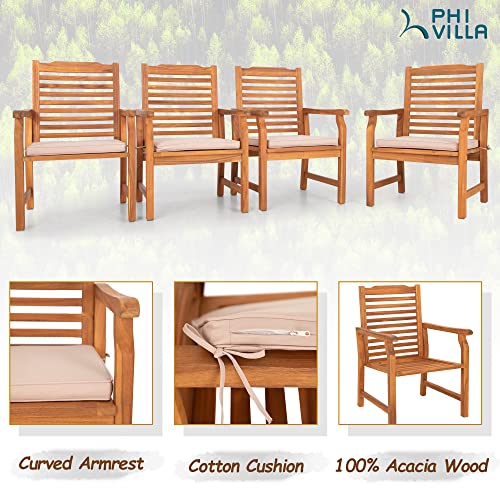 PHI VILLA 9 Pieces Acacia Wood Patio Dining Set for 8, Expandable Teak Dining Table & Wooden Chairs with Cushions, Farmhouse Dining Furniture Set for Outdoor Deck, Yard, Porch PHI VILLA