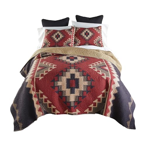 Donna Sharp Queen Bedding Set - 3 Piece - Mojave Red Southwest Quilt Set with Queen Quilt and Two Standard Pillow Shams - Machine Washable Donna Sharp