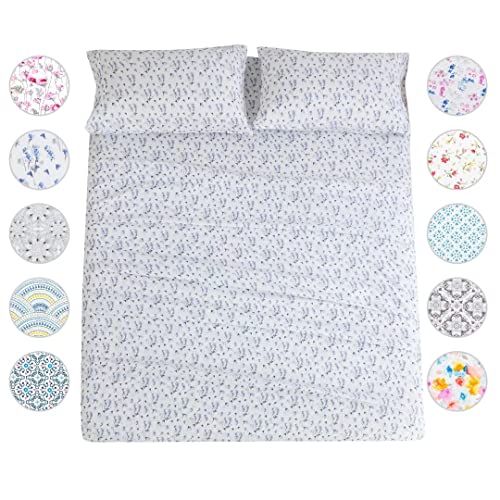 Twin Bed Sheet Set 3PC Printed Light Blue Flower Pattern Cooling 1800 Microfiber with Deep Pocket, Hotel Luxury, Soft, Breathable, Hypoallergenic, Wrinkle Free, Single Bedding for Kids, College Dorm KACEMOO
