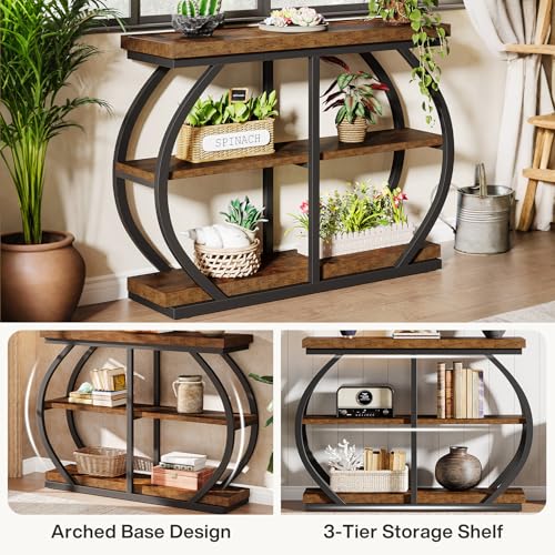 Tribesigns 41.3" Console Table, Industrial 3-Tier Entryway Table with Arched Metal Frame and Storage Shelves for Living Room, Hallway, Rustic Brown Tribesigns