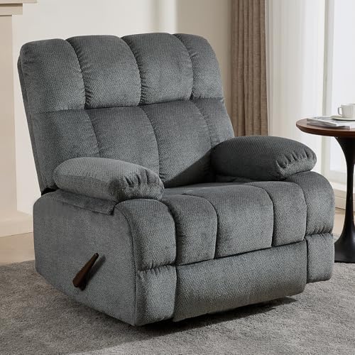 ParlorDream Oversized Rocker Recliner Chair, Overstuffed Extra Wide Manual Rocking Recliner, Adults Chair for Big Man, Reclining Sofa Chairs for Living Room,Grey