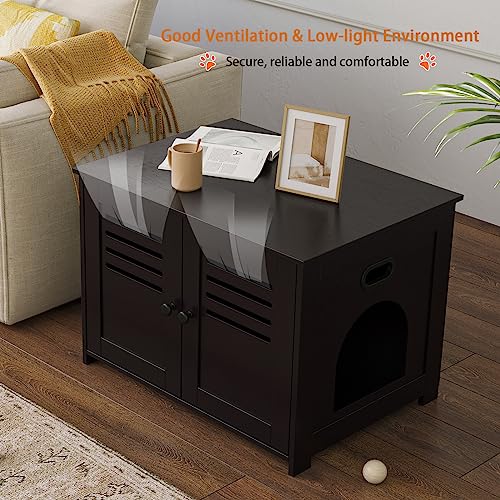 DINZI LVJ Litter Box Enclosure Furniture, Hidden Litter Box with Good Ventilation, Litter Box Cabinet, Wooden Cat Washroom Fit Most of Litter Box, Indoor Cat House, End Side Table, Espresso DINZI LVJ