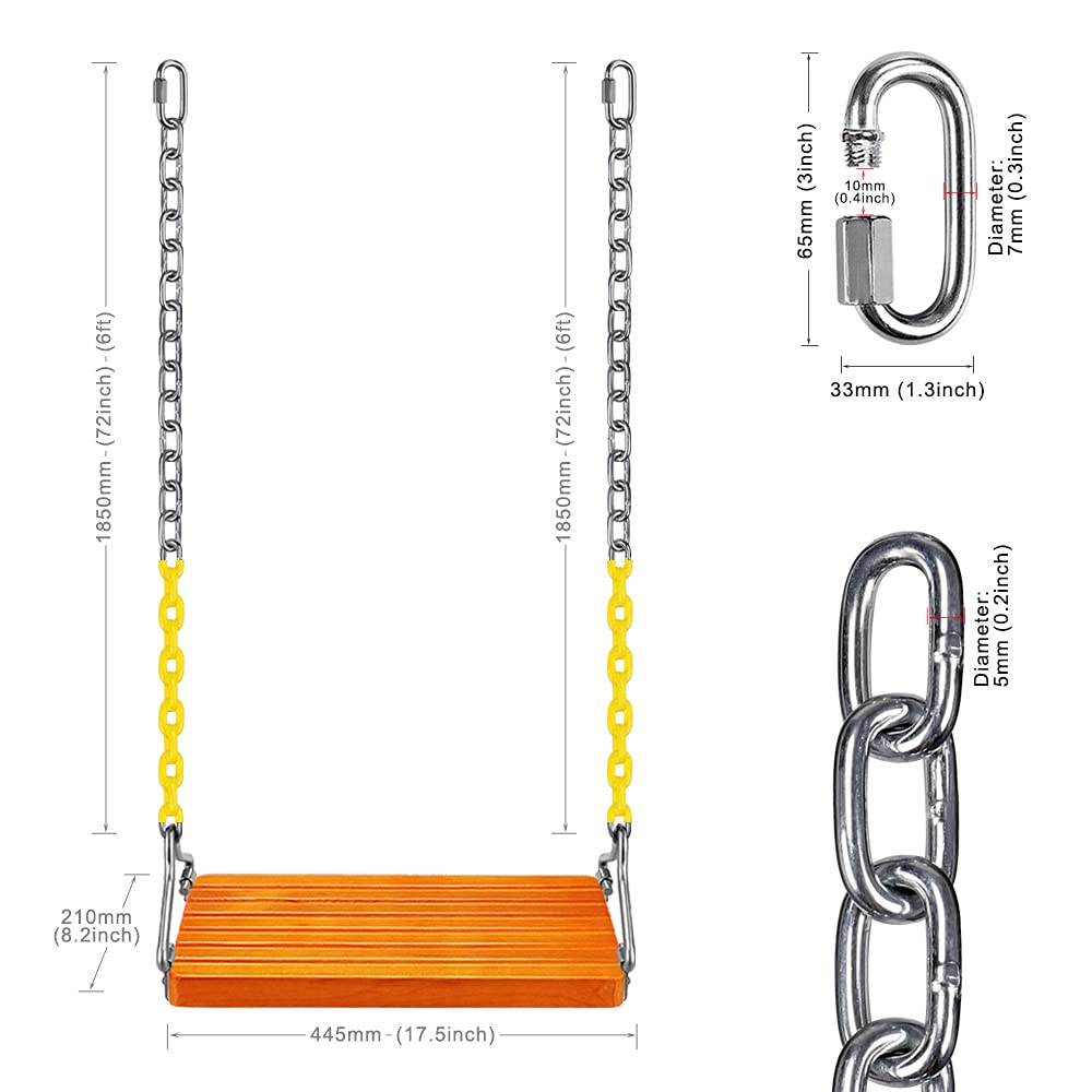 SELEWARE Wooden Swing Set, Wood Tree Swing Seat with Chain, Wood Swing Set Seat Accessories for Adult Kid Indoor Outdoor Playground Backyard SELEWARE