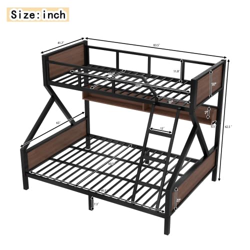 Harper & Bright Designs Twin XL Over Queen Bunk Bed with Storage Shelves and LED Lights, Metal Bunk Bed Frame for Kid Teens, Space-Saving & Noise-Free Design, Black Harper & Bright Designs