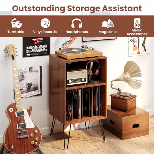 LOKO Record Player Stand with Charging Station, Turntable Stand with Vinyl Storage & USB Ports, Farmhouse Vinyl Record Storage Cabinet for Living Room, Bedroom, Music Room, Holds Up to 150 Albums LOKO