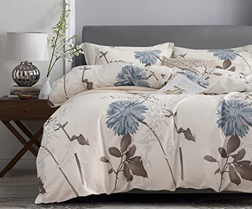 SLEEPBELLA Duvet Cover Queen Size, 600 Thread Count Cotton Botanical Flowers Pattern Printed Reversible Comforter Cover SLEEPBELLA