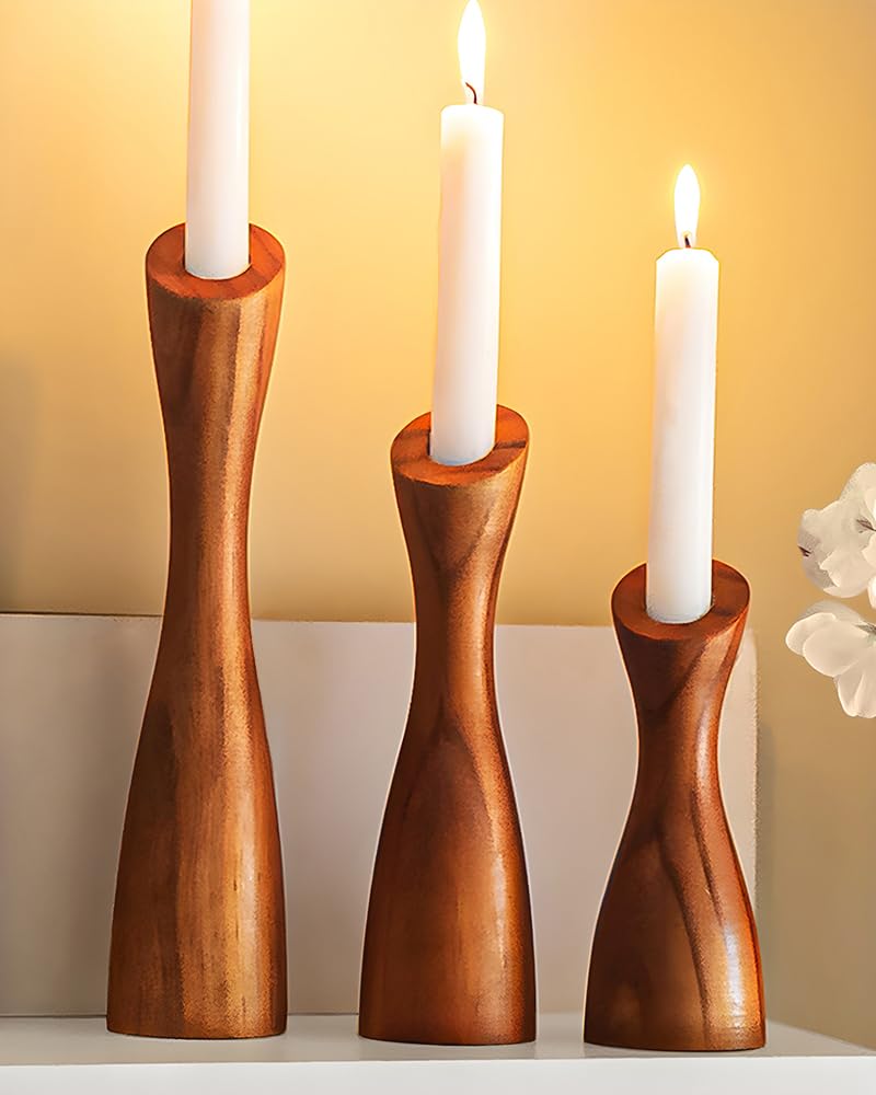 OLEEK wooden taper candle holders - wood taper candle holders for Table Centerpiece - wood candlestick holders (9", 8", 6") - wooden candlestick holder for 7/8" candle stick candlesticks holders woods OLEEK