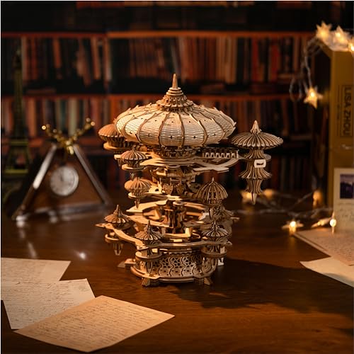 Yomkeg 3D Wooden Puzzles Sky City-Mechanical Music Box for Adults,Mechanical Music Box with a Winding Mechanism,DIY Hobbies/Gifts for Festivals Yomkeg