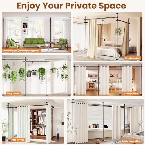 BONPALLY Room Divider Curtain Rod for Wide Space Room Separation, 28-171inch(W) 4-10ft(H) Adjustable No Drilling Tension Curtain Rods, Heavy Duty Temporary Privacy Wall Divider, Black Bonpally