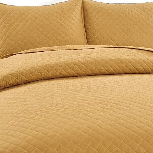 Lush Decor Ava Quilt Diamond Pattern Solid 3 Piece Oversized Bedding Blanket Bedspread Set - Full/Queen - Mustard Lush Decor