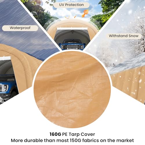COSIEST 13'×20' Storage Shelter Outdoor Round Carport, Heavy-Duty Garage Canopy with Dual Roll-Up Doors Weatherproof PE Cover, Multi-Purpose Vehicle/Tractor Shed for Backyard/Driveway/Farm(Beige) COSIEST