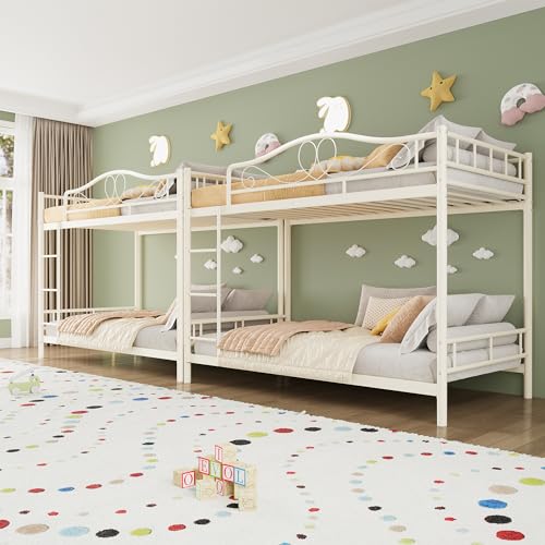 GarveeHome Bunk Bed Twin Over Twin, Heavy Duty Metal Bunk Bed with Safety Guardrail & Ladder, 400 LBS Weight Capacity, Space-Saving Design, Noise Free, No Box Spring Needed, Easy Assemble GarveeHome