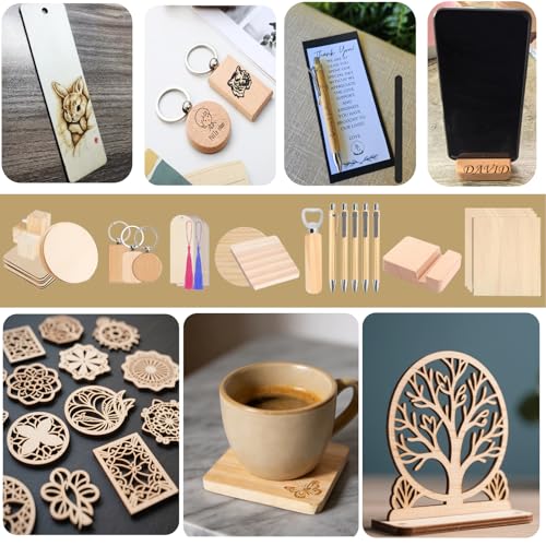 216Pcs Laser Engraving Material Kit, 27 Kinds Blanks for DIY Crafts Includes Wood, Acrylic, Metal, Fabric, Rock, PU Leather,Diatom Mud Blanks Material Fecuheko